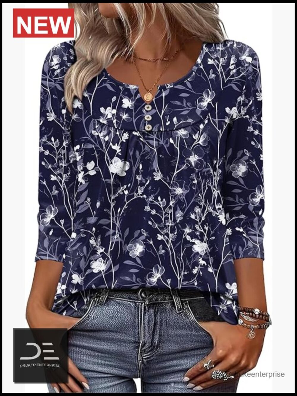 3/4 Length Sleeve V Neck Tunic Blouses Dressy Casual Work Tee